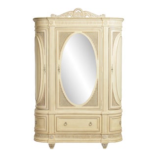 Pulaski French Louis XVI Style Cream Painted Mirror Door Armoire For Sale