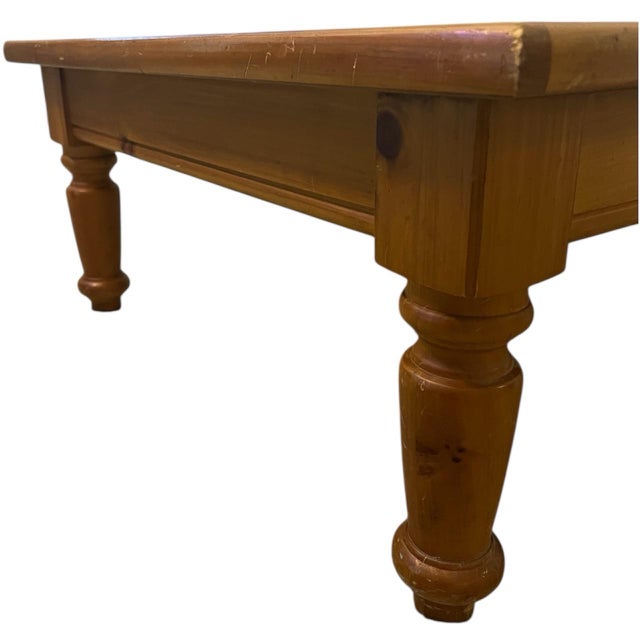 1990s Vintage 1991 Solid Pine Farmhouse Coffee Table For Sale - Image 5 of 9