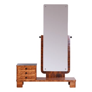 Czech Art Deco Dressing Table in Walnut with Mirror, 1920s For Sale