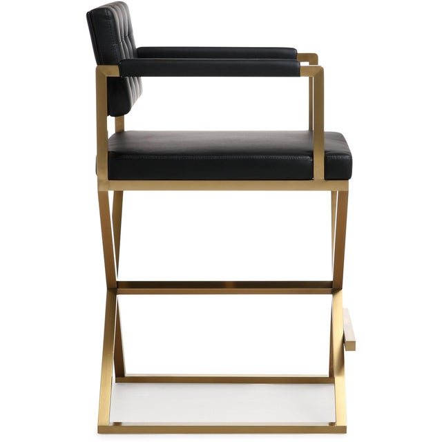Transitional Director Black Vegan Leather & Gold Steel Counter Stool For Sale - Image 3 of 10