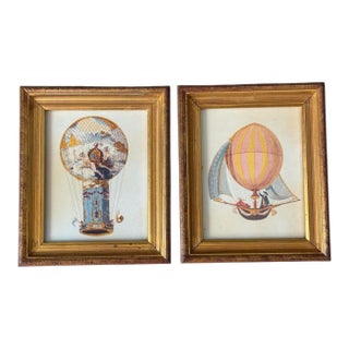 Mid 20th Century Framed Montgolfier Hot Air Balloon Art 1785 Prints - Set of 2 For Sale