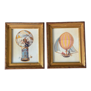Mid 20th Century Framed Montgolfier Hot Air Balloon Art 1785 Prints - Set of 2