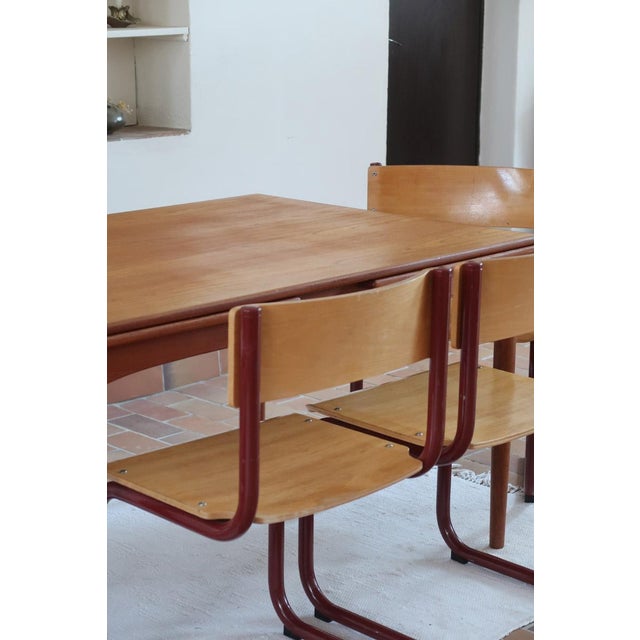 Cantilever Chairs in Beech and Red Lacquered Steel by Randers Møbelfabrik, Denmark, 1960s, Set of 4 For Sale - Image 16 of 18