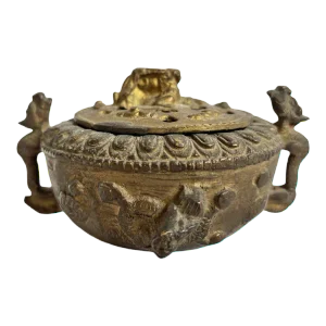 Antique Old Brass Dragon Incense Pot