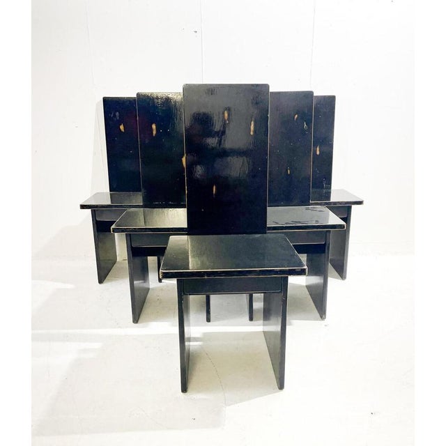 Constructivist Black Wooden Dining Chairs, Hungary, 1930s, Set of 6 For Sale - Image 3 of 10
