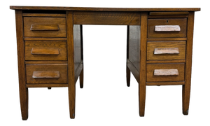 Vintage Arts & Crafts Mission Oak Pedestal Teacher Desk Office Desk Library Desk