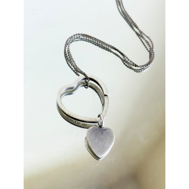 Silver Vintage Tiffany & Co. Sterling Silver Heart on Heart Pendant Necklace 1990s For Sale - Image 8 of 14