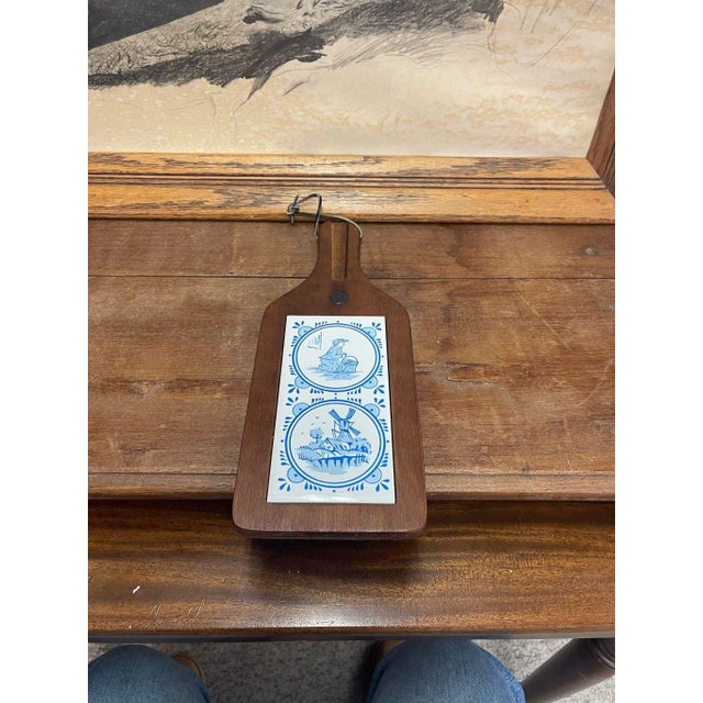 Could be Used as Decoration or as a Small Charcuterie Board. White Tile with Blue Motif. Vintage Condition Consistent with...