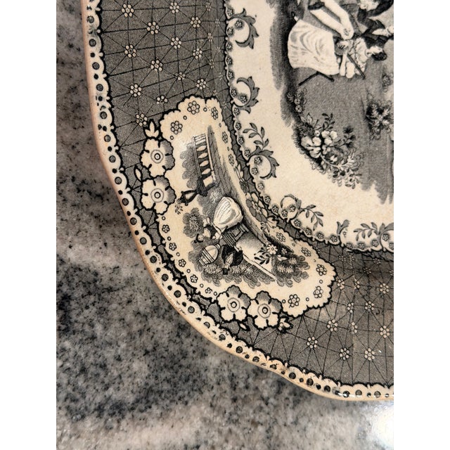 Ceramic Mid-19th Century English Black Transferware Romantic Scenic Platter, Circa 1850–1870 For Sale - Image 7 of 18