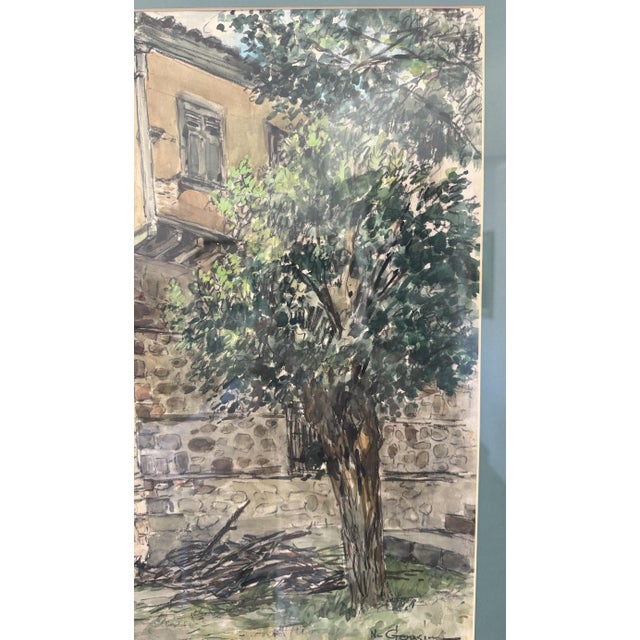 Brown Framed Watercolor on Paper Turkish Brick House by Nimetullah Gerasim For Sale - Image 8 of 12