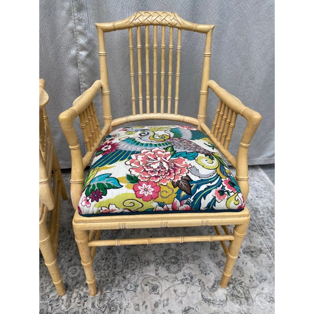 Vintage Faux Bamboo Arm Chairs With Birds a Pair Chairish