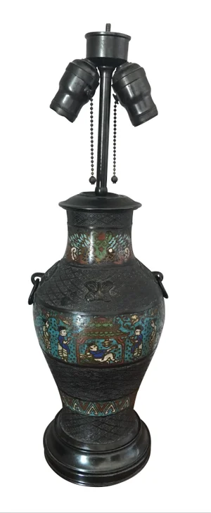 Antique Japanese Champleve Urn Style Lamp