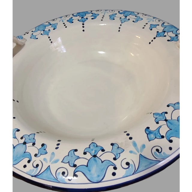 Late 20th Century Large Late 20th Century Hand Painted Pottery Blue & White Center Piece Bowl Made in Italy For Sale - Image 5 of 10