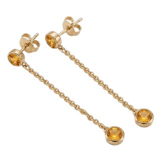 Dainty Chain Drop Citrine Earrings - November Birthstone Jewelry - A Pair For Sale
