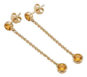 Dainty Chain Drop Citrine Earrings - November Birthstone Jewelry - A Pair