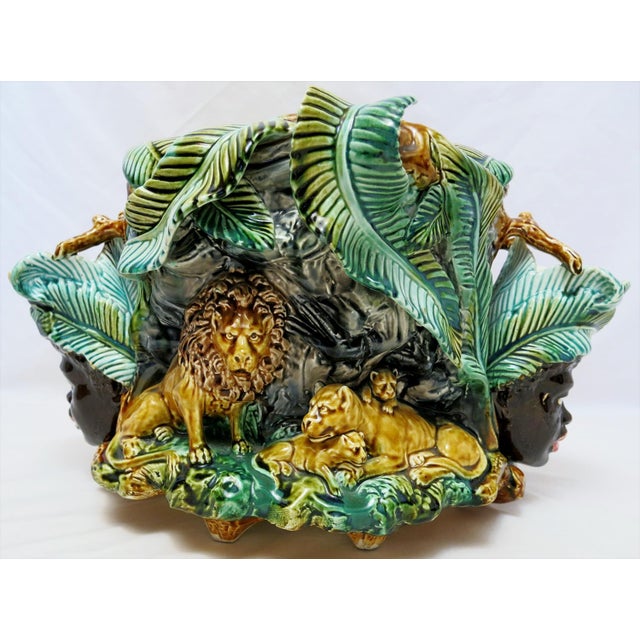 A highly sculptural French majolica jardinière produced by the Onnaing faience works in northern France, circa 1890–1910....
