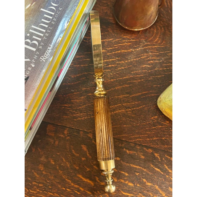 Wood Vintage Oversized Solid Brass & Turned Wood 11”Library Magnifying Glass Desk Accessory For Sale - Image 7 of 7