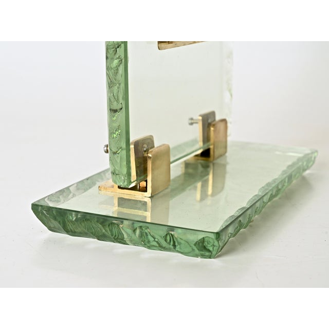 Nile Green Chiseled Crystal and Brass Photo Frame from Fontana Arte, Italy, 1950s For Sale - Image 10 of 14