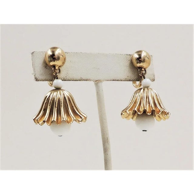 Metal Vintage 1950s Napier White Resin Bell Dangle Clip Earrings - 2 Pieces For Sale - Image 7 of 9