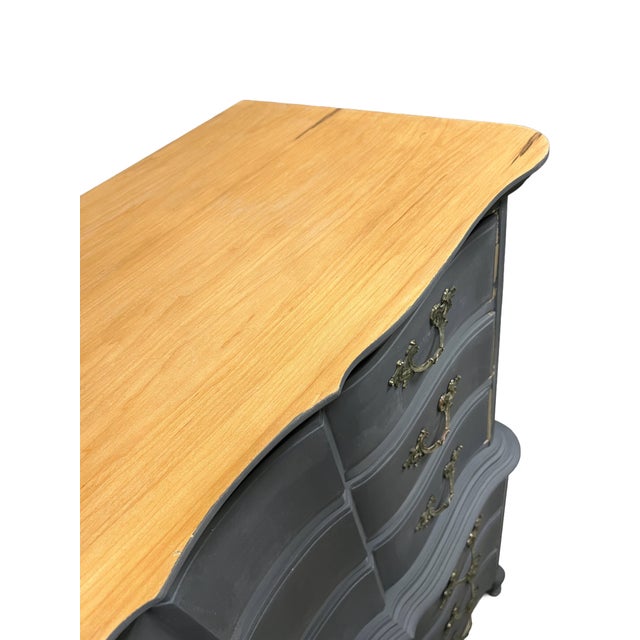 Gray Vintage Tall 6 Drawer Dresser Painted Deep Gray French Hardware Natural Wood Top For Sale - Image 8 of 12