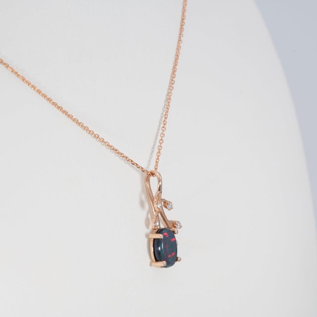 1Ct Black Opal Pendant With Earth-Mined Diamond Accents: Solid 14k Gold, 9x6mm For Sale In Columbus - Image 6 of 7