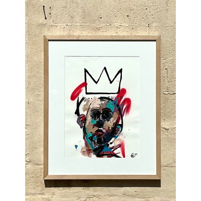 This bold and captivating abstract figurative oil painting on paper beautifully captures raw emotions through expressive...