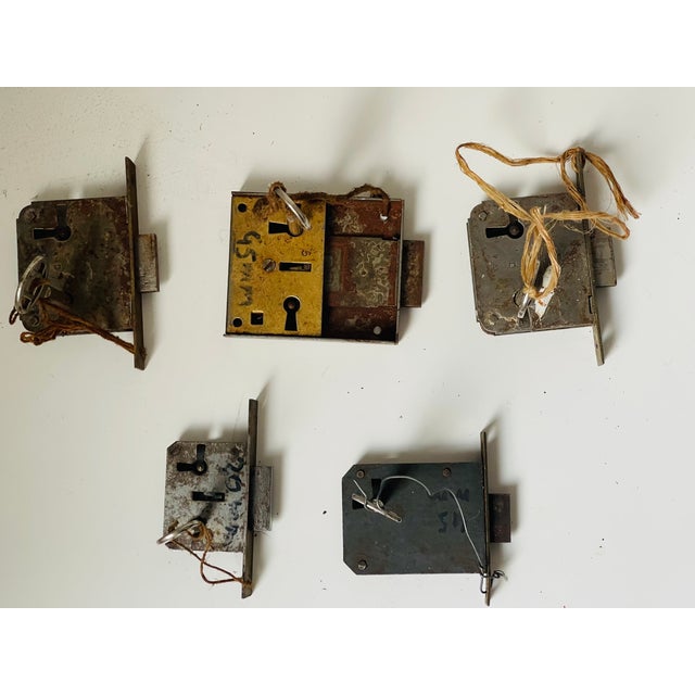 Lot of 5 vintage furniture locks with matching keys for furniture restoration.