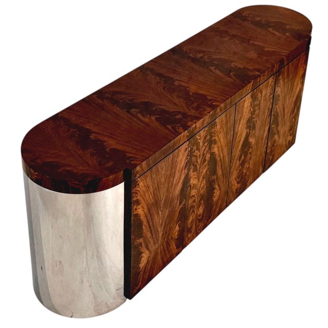 Ron Seff Burled Walnut Credenza With Chrome Sides, 1970 For Sale - Image 4 of 8