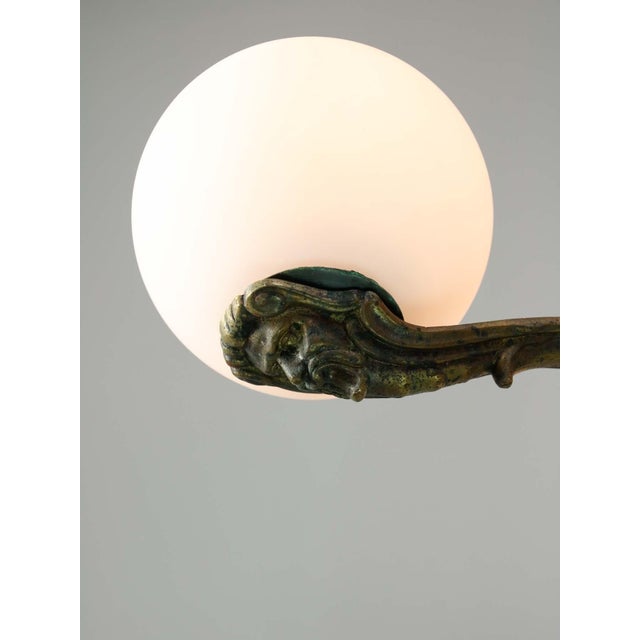 Art Deco French Brass Figural Chandelier, 1930 For Sale - Image 3 of 18