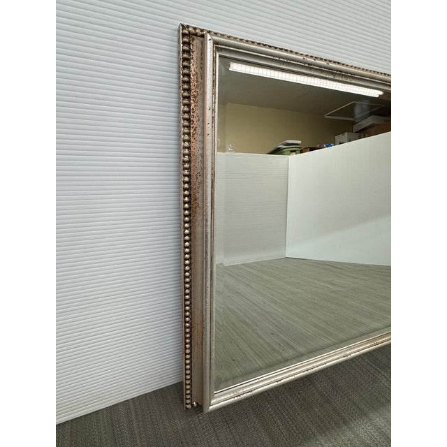 Silver Antiqued Silver Finish With Bead Trim Wall Mirror For Sale - Image 8 of 12