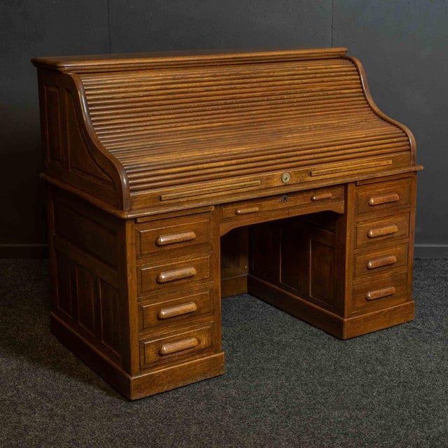 Edwardian Roll Top Desk by Maples of London and Paris, 1890s For Sale - Image 11 of 17