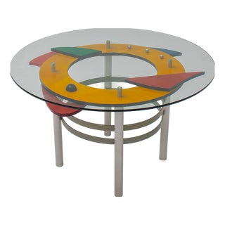 Postmodern Table in Metal, Wood and Glass, 1980s For Sale