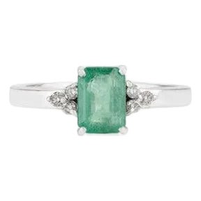 Natural Emerald Octagon Cut Engagement Ring With Diamond Accents in 925 Silver- Size 6 For Sale