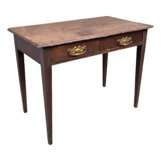 Antique Oak Desk with Brass Handles For Sale