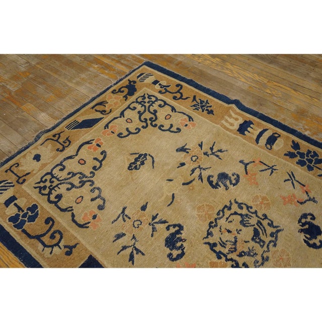 Beige 1920s Beige Antique Geometric Chinese Peking Small Wool Ivory 4'x 6' 8" Rug For Sale - Image 8 of 10
