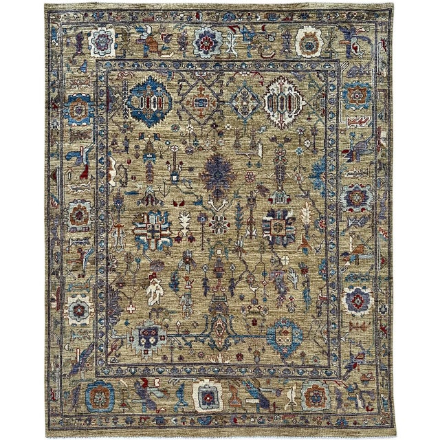 Allover geometric design in the Serapi–Heriz manner — angular serrated medallions, hooked cruciform motifs, stylized...