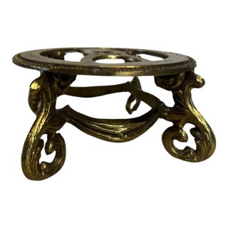 Mid 20th Century Vintage L&l Numbered Solid Brass Floral Footed Vase Stand For Sale