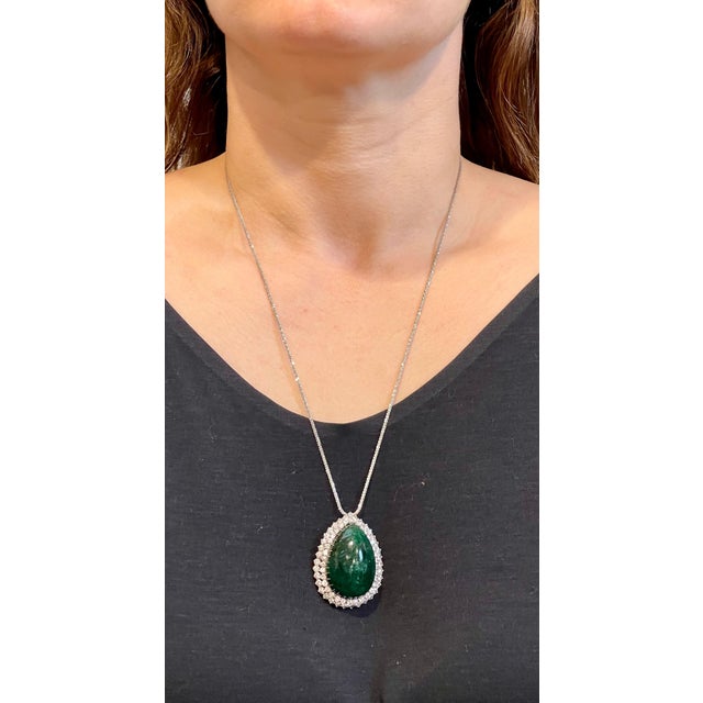 55 Carat Pear Shape Emerald Cabochon & 5.5 Ct Diamond Ring /Pendant 14 Kt Gold For Sale - Image 14 of 18