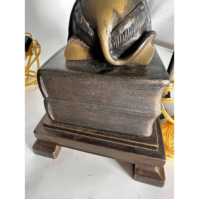 Vintage Cast Bronze Elephant Book Stack Table Lamps by Frederick Cooper - a Pair For Sale - Image 11 of 12