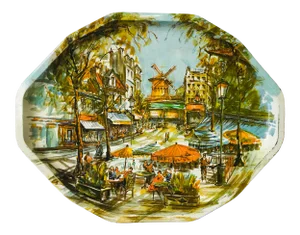 Vintage Moulin Rouge Parisian Scene Metal Tray by Daher, Long Island - New York, Made in England