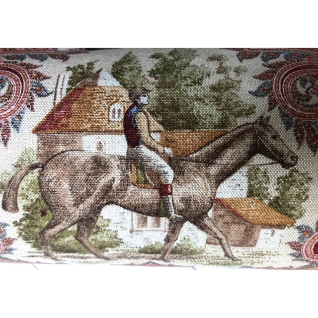 English P. Kaufmann Horse & Jockey Paisley Toile Bolster Pillows - a Pair For Sale - Image 3 of 8