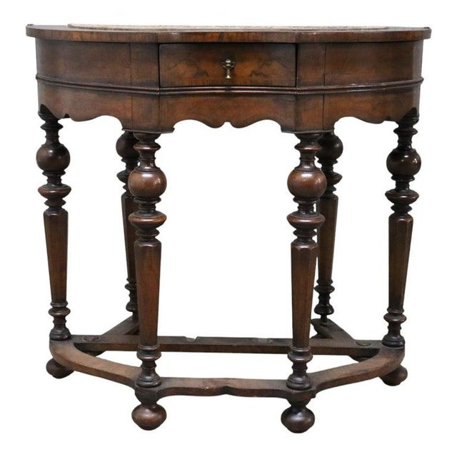 English Jacobean Walnut & Burl Petit Point Top Game Table With Tapestry C1810 For Sale - Image 4 of 16