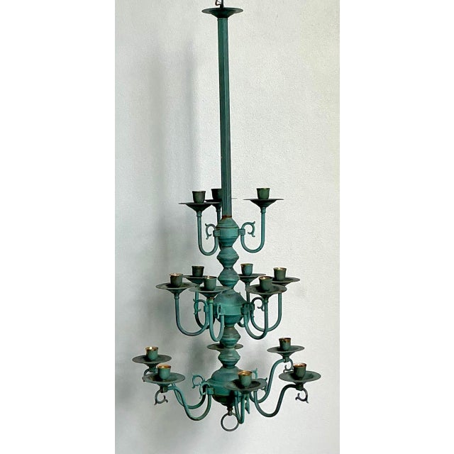 Vintage Boho Verdigris 15 Arm Chandelier For Sale - Image 9 of 12