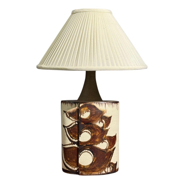 Bj Keramik, Large Table Lamp, Brown Stoneware, Denmark, 1960's For Sale
