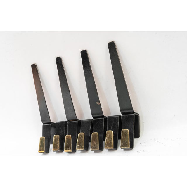 Black and Brass Wall Hooks, Vienna, Austria, 1960s, Set of 7 For Sale - Image 10 of 10