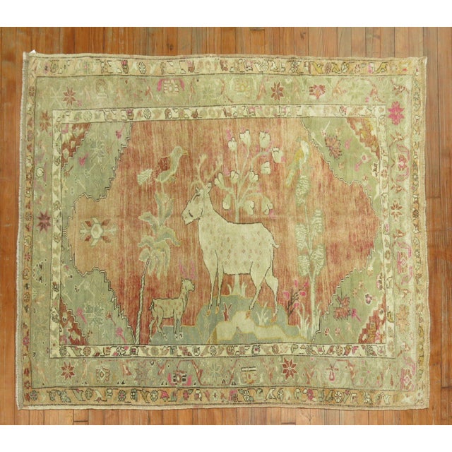 Zabihi Collection Pictorial Turkish Deer Pictorial Animal Rug For Sale In New York - Image 6 of 11