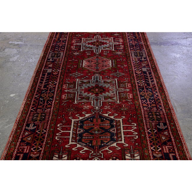 1960s Vintage Persian Heriz Handmade Red Medallion Wool Runner For Sale - Image 13 of 16