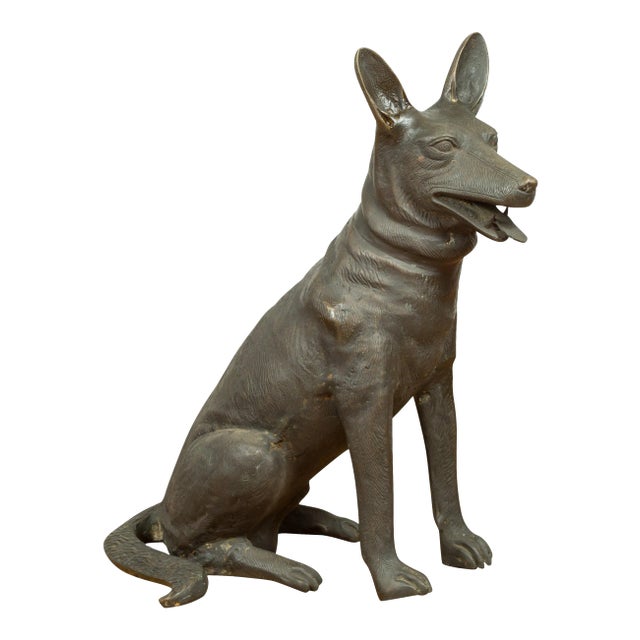 Contemporary Bronze Sculpture Depicting a German Shepherd with Dark Patina For Sale