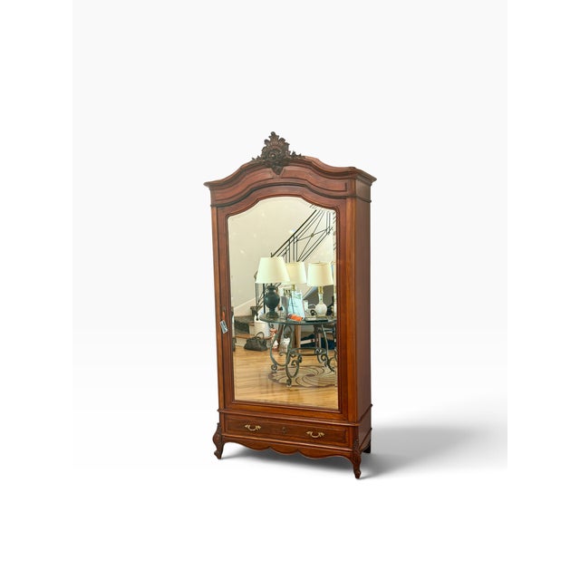 French Provincial Antique French Provincial Mahogany Mirrored Wardrobe Armoire For Sale - Image 3 of 6
