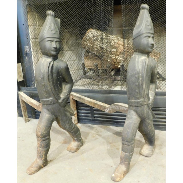 Black Pair of Hessian Soldier Cast Iron Fireplace Andirons 18th Century For Sale - Image 8 of 17